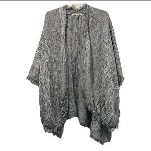 Michael Stars Gray Knit Wrap Poncho Blanket Cape Fringe 100% Cotton One Size OS